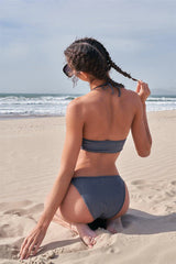 Self-Tie Halter Neck Corset Lace-Up Front Detail Top & Self-Tie Bottom Bikini Set