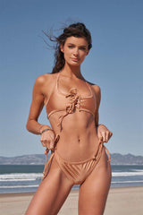Butterscotch Self-Tie Halter Neck Corset Lace-Up Front Detail Top & Self-Tie Bottom Bikini Set