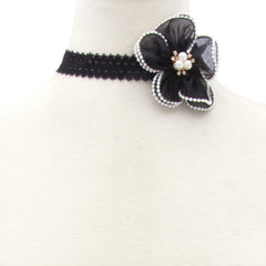 Pearl Bead Flower Choker Necklace