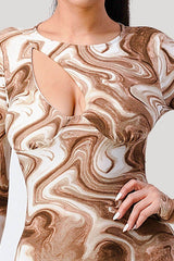 Sexy Marble Cutout Front Detail Zipper Closure Bodycon Mini Dress