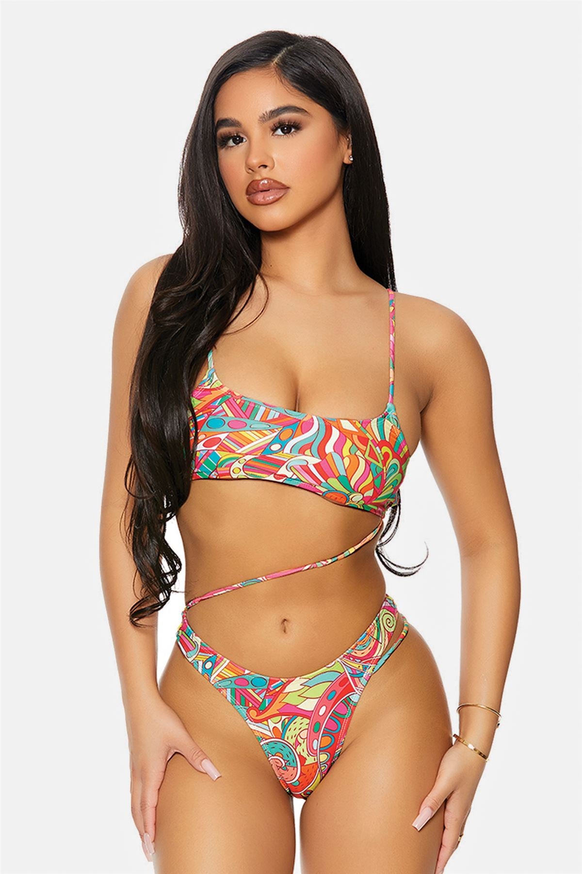 Kaleidoscope Multi Bonaire Diagonal Strappy Hip One Piece Swimsuit