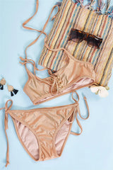 Butterscotch Self-Tie Halter Neck Corset Lace-Up Front Detail Top & Self-Tie Bottom Bikini Set