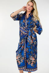 Wrap Front 3/4 Sleeve Printed Dress