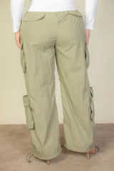 Plus Size Flap Pockets Drawstring Ruched Parachute Pants