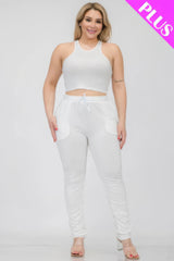 Plus Size Crop Tank Top & Ruched Pants Set