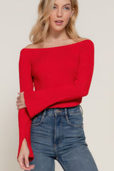 Long flare slv off shoulder sweater