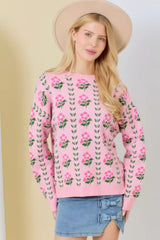 Floral Border Jacquard Sweater Knit