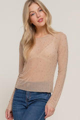 Long Slv Mesh W/rhinestone Top