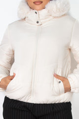 Insulated Zip-up Faux Fur Hooded Jacket