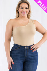 Plus size one shoulder solid casual bodysuit