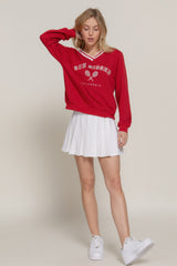 Long slv v-neck embroidered sweatshirt