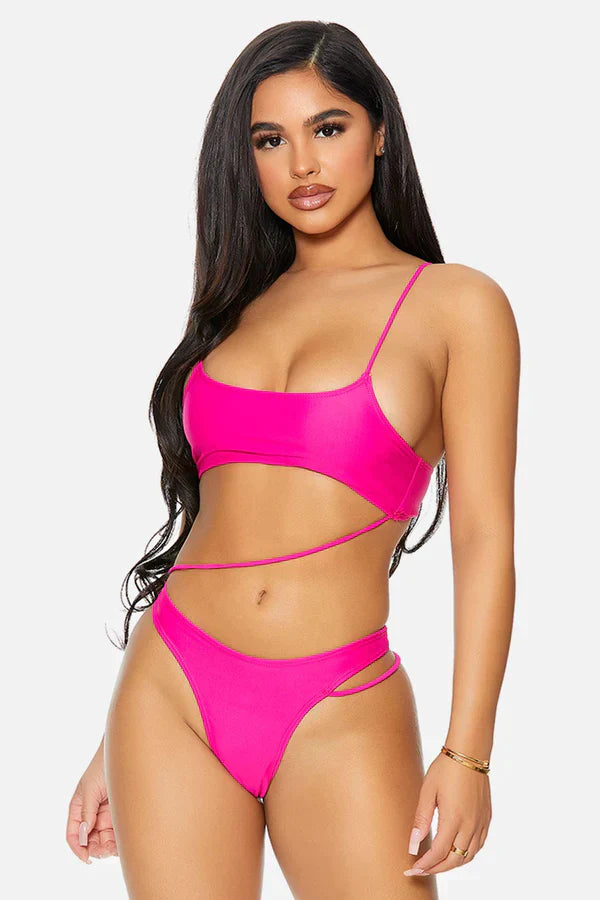 Fuchsia Pink Bonaire Diagonal Strappy Hip One Piece Swimsuit