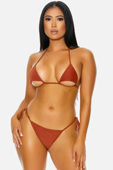 Rust Saint Thomas Halter Triangle Cutout Cups Tie Side Bikini Swimwear 2 Piece Set