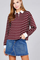 Ladies fashion plus size long sleeve striped dty brushed shirts