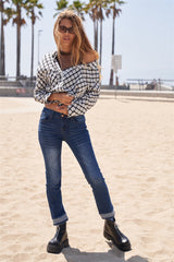 White Black Plaid Asymmetrical Front Button Down Top