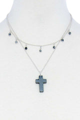 Double Layered Cross Pendant Chain Necklace