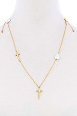 Triple Cross And Pearl Pendant Endless Necklace