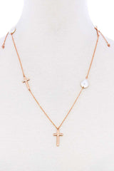 Triple Cross And Pearl Pendant Endless Necklace