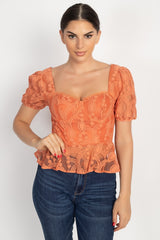 Sheer Lace Sweetheart Flounce Top