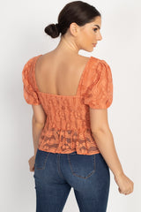 Sheer Lace Sweetheart Flounce Top