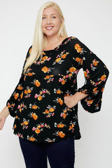 Floral, Bubble Sleeve Tunic