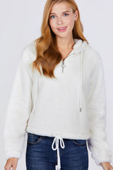 Zipper Detail Faux Fur Hoodie