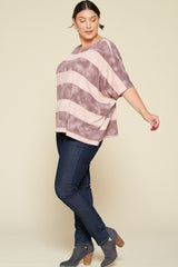 Stripe Printed Pleated Blouse Featuring A Boat Neckline And 1/2 Sleeves