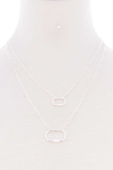 2 Layered Chain Oval Pendant Metal Necklace Earring Set