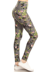 5-inch Long Yoga Style Banded Lined Floral Printed Knit Legging With High Waist