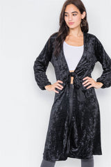 Crushed Velvet Open Front Tie Jacket