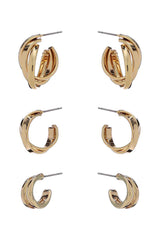 Basic Metal Mini Hoop 3 Pair Earring Set