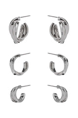 Basic Metal Mini Hoop 3 Pair Earring Set