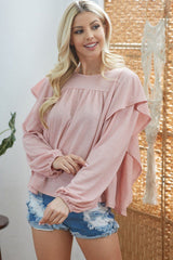 Draped Ruffle Longsleeve Top