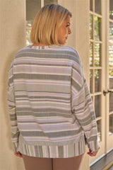 Plus Sage & Lavender Stripped Super Soft Sweatshirt