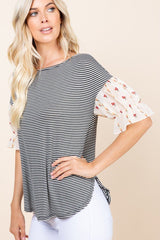 Cute Striped Curved Hem Casual Top