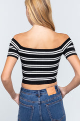 Off Shoulder Stripe Rib Sweater Top