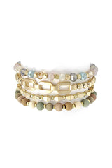 Fashion Glass Metal Wood Bead Multi Stretch Bracelet