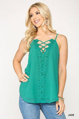 Plunging V-neckline Lattice Top