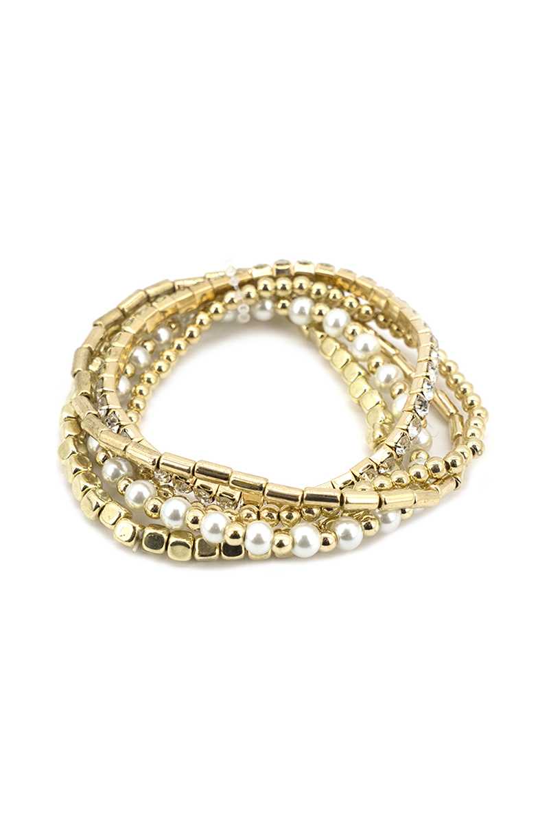 Fashion Metal Pearl Bead Stretch Multi Bracelet