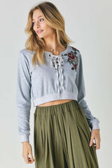 Floral Embroidered Cropped Sweatshirt