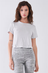 Short Sleeve Round Neck Petal Split Back Detail Crop Tee