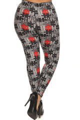 Plus Size Puzzle/plaid Print, Full Length Leggings In A Slim Fitting Style With A Banded High Waist