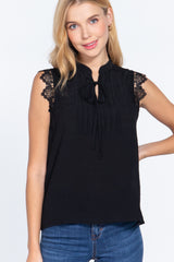 Lace Slv China Colllar Woven Top