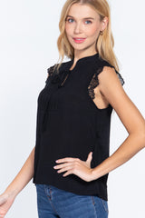 Lace Slv China Colllar Woven Top