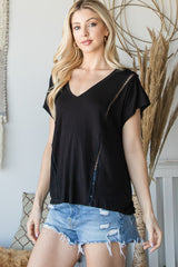 Short Sleeve V Neck Top