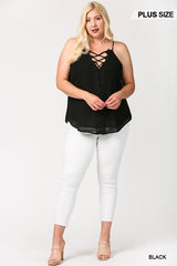 Plunging V-neckline Lattice Top With Scalloped Lace