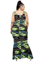 Plus Leaf & Chain Print Bodycon Maxi Dress