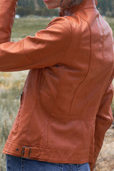 Rust Vegan Leather Long Sleeve Biker Jacket