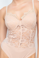 Semi-sheer Sweetheart Lace Bodysuit