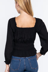 Long Slv Smocking Woven Top